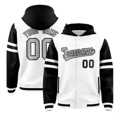 White Black Three Stripes Raglan Varsity Letterman Jacket Hoodie 1