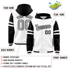 White Black Three Stripes Raglan Varsity Letterman Jacket Hoodie 4