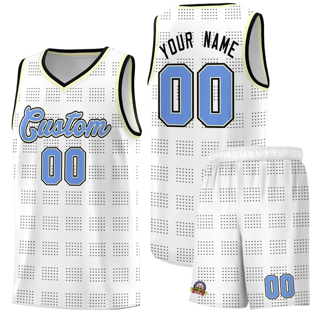 White Black Trailblazer Dot Pattern Basketball Jersey