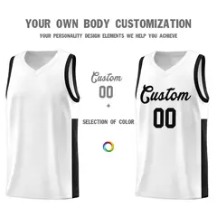 White Black Two-Tone Classic Basketball Jersey 3