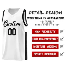 White Black Two-Tone Classic Basketball Jersey 5