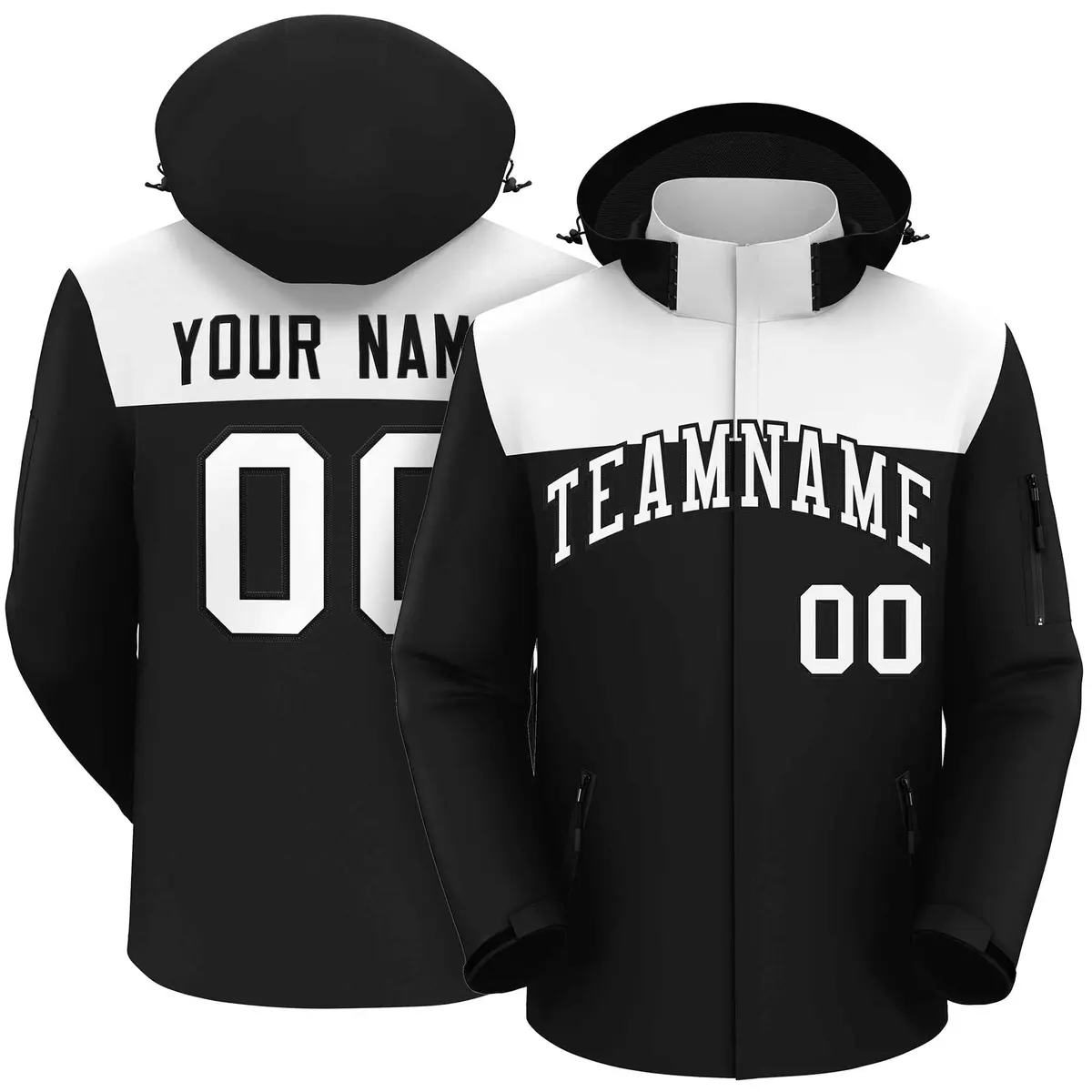 White Black Two Tone Hooded Waterproof Jacket