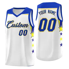 White Black Two Tone Side Star Color Block Basketball Jersey 1