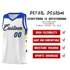 White Black Two Tone Side Star Color Block Basketball Jersey 2