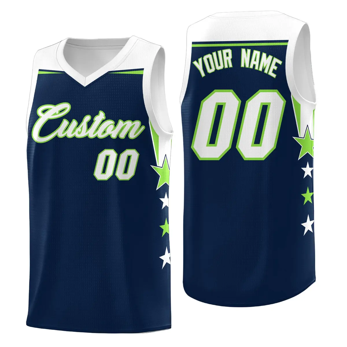 White Black Two Tone Side Star Color Block Basketball Jersey