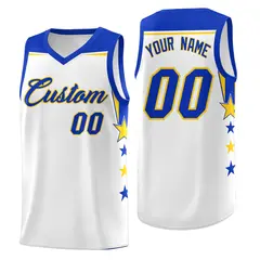 White Black Two Tone Side Star Color Block Basketball Jersey 1