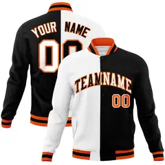 White Black Two Tone Split Full-Snap Varsity Letterman Jacket