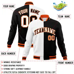 White Black Two Tone Split Full-Snap Varsity Letterman Jacket 4