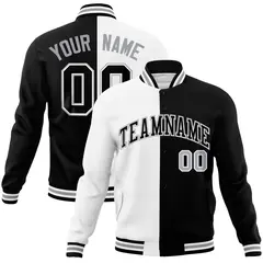 White Black Two Tone Split Full-Snap Varsity Letterman Jacket 1