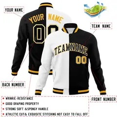 White Black Two Tone Split Full-Snap Varsity Letterman Jacket 4