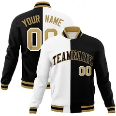 White Black Two Tone Split Full-Snap Varsity Letterman Jacket 1