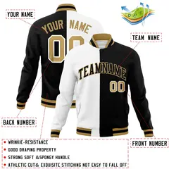 White Black Two Tone Split Full-Snap Varsity Letterman Jacket 4