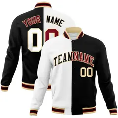White Black Two Tone Split Full-Snap Varsity Letterman Jacket 1