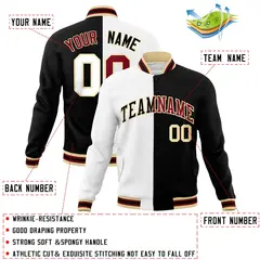 White Black Two Tone Split Full-Snap Varsity Letterman Jacket 4
