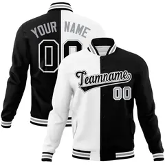 White Black Two Tone Split Full-Snap Varsity Letterman Jacket 1