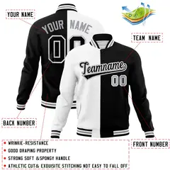 White Black Two Tone Split Full-Snap Varsity Letterman Jacket 4