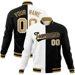 White Black Two Tone Split Full-Snap Varsity Letterman Jacket 1