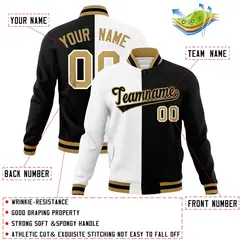 White Black Two Tone Split Full-Snap Varsity Letterman Jacket 4