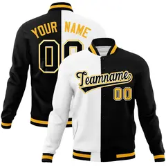 White Black Two Tone Split Full-Snap Varsity Letterman Jacket 1