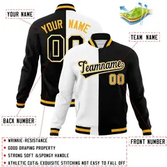 White Black Two Tone Split Full-Snap Varsity Letterman Jacket 4