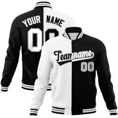 White Black Two Tone Split Full-Snap Varsity Letterman Jacket 1