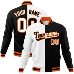 White Black Two Tone Split Full-Snap Varsity Letterman Jacket 1