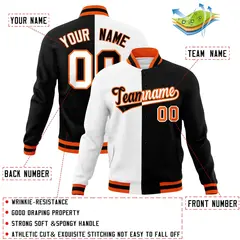 White Black Two Tone Split Full-Snap Varsity Letterman Jacket 4