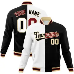 White Black Two Tone Split Full-Snap Varsity Letterman Jacket 1
