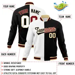 White Black Two Tone Split Full-Snap Varsity Letterman Jacket 4