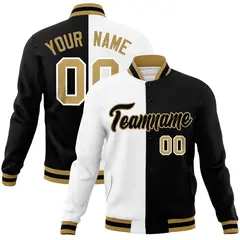 White Black Two Tone Split Full-Snap Varsity Letterman Jacket 1
