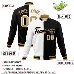 White Black Two Tone Split Full-Snap Varsity Letterman Jacket 4