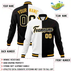 White Black Two Tone Split Full-Snap Varsity Letterman Jacket 4