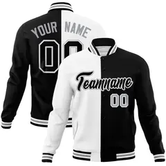 White Black Two Tone Split Full-Snap Varsity Letterman Jacket 1