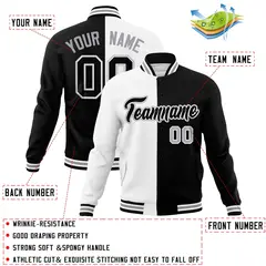 White Black Two Tone Split Full-Snap Varsity Letterman Jacket 4