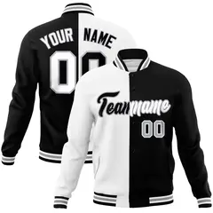 White Black Two Tone Split Full-Snap Varsity Letterman Jacket 1
