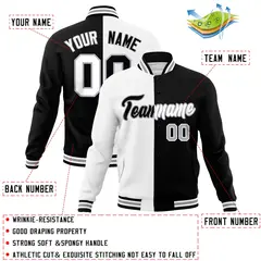 White Black Two Tone Split Full-Snap Varsity Letterman Jacket 4