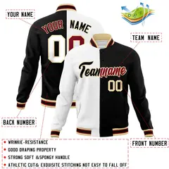 White Black Two Tone Split Full-Snap Varsity Letterman Jacket 4