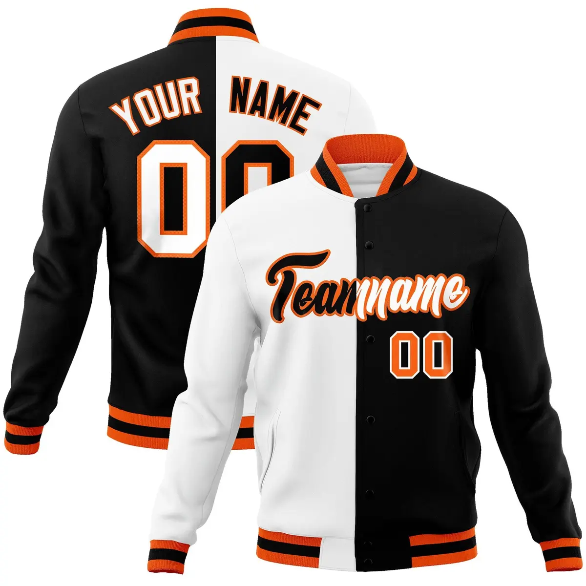 White Black Two Tone Split Full-Snap Varsity Letterman Jacket