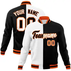 White Black Two Tone Split Full-Snap Varsity Letterman Jacket 1