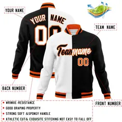 White Black Two Tone Split Full-Snap Varsity Letterman Jacket 4