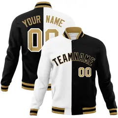 White Black Two Tone Split Full-Snap Varsity Letterman Jacket 1