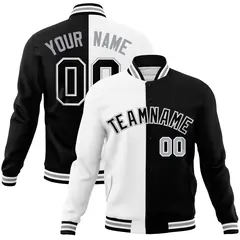 White Black Two Tone Split Full-Snap Varsity Letterman Jacket 1