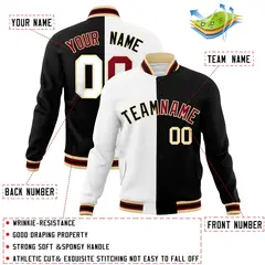 White Black Two Tone Split Full-Snap Varsity Letterman Jacket 4