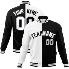 White Black Two Tone Split Full-Snap Varsity Letterman Jacket 1