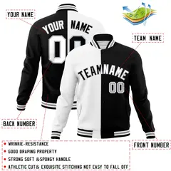 White Black Two Tone Split Full-Snap Varsity Letterman Jacket 4