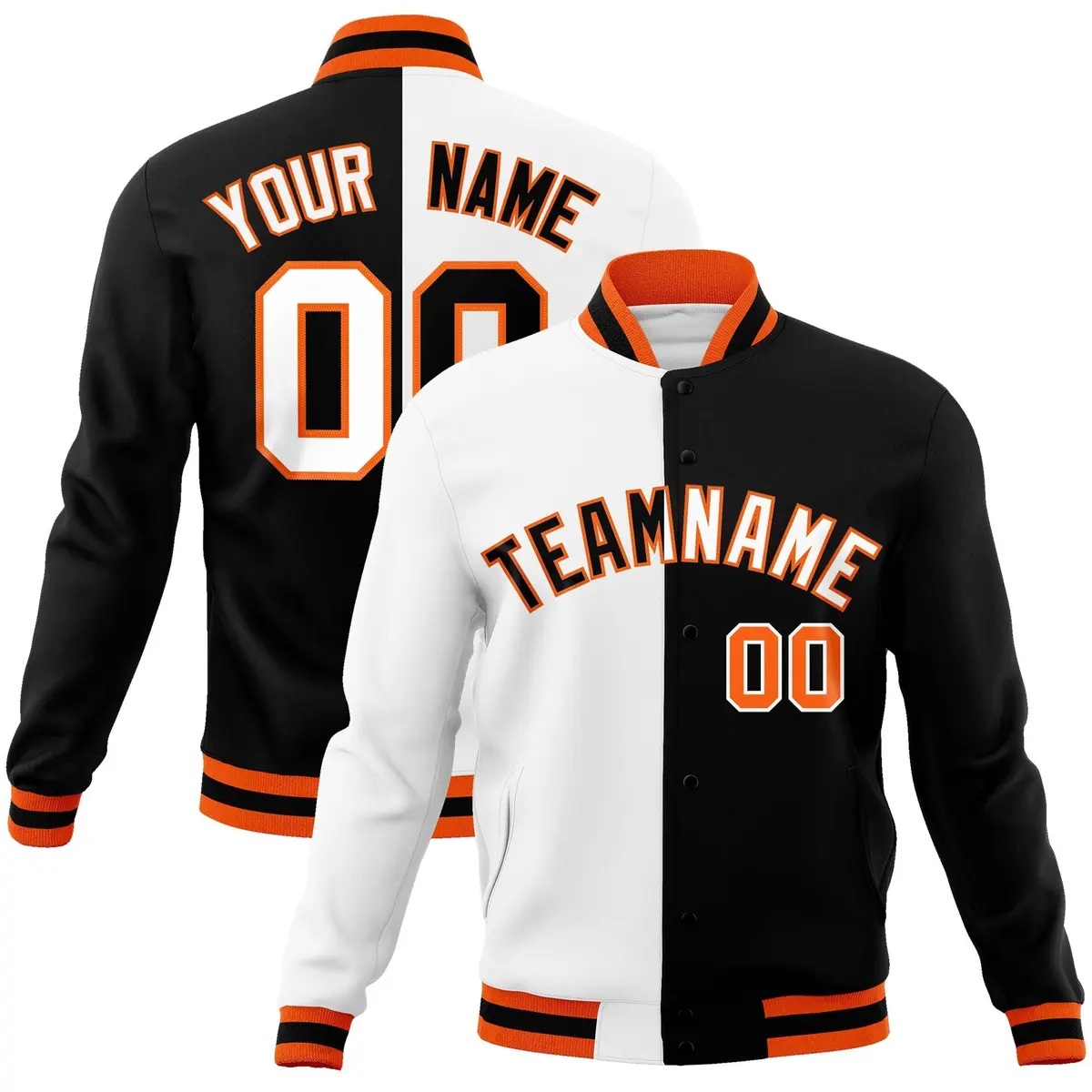 White Black Two Tone Split Full-Snap Varsity Letterman Jacket