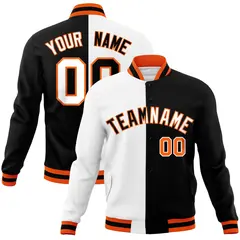 White Black Two Tone Split Full-Snap Varsity Letterman Jacket 1