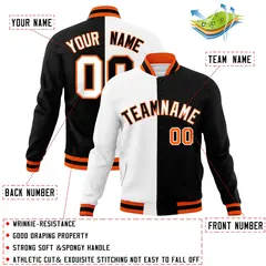 White Black Two Tone Split Full-Snap Varsity Letterman Jacket 4