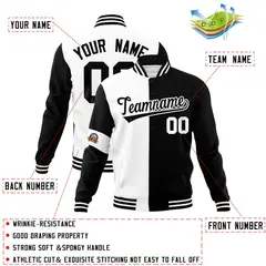White Black Two Tone Split Letterman Full-Snap Jacket 4
