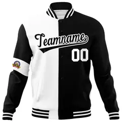 White Black Two Tone Split Letterman Full-Snap Jacket 5